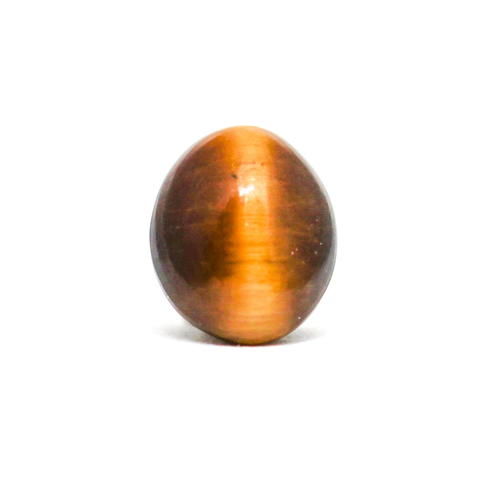 A close-up of a Natural Tiger Eye gemstone showcasing its golden-brown hues and chatoyant effect.