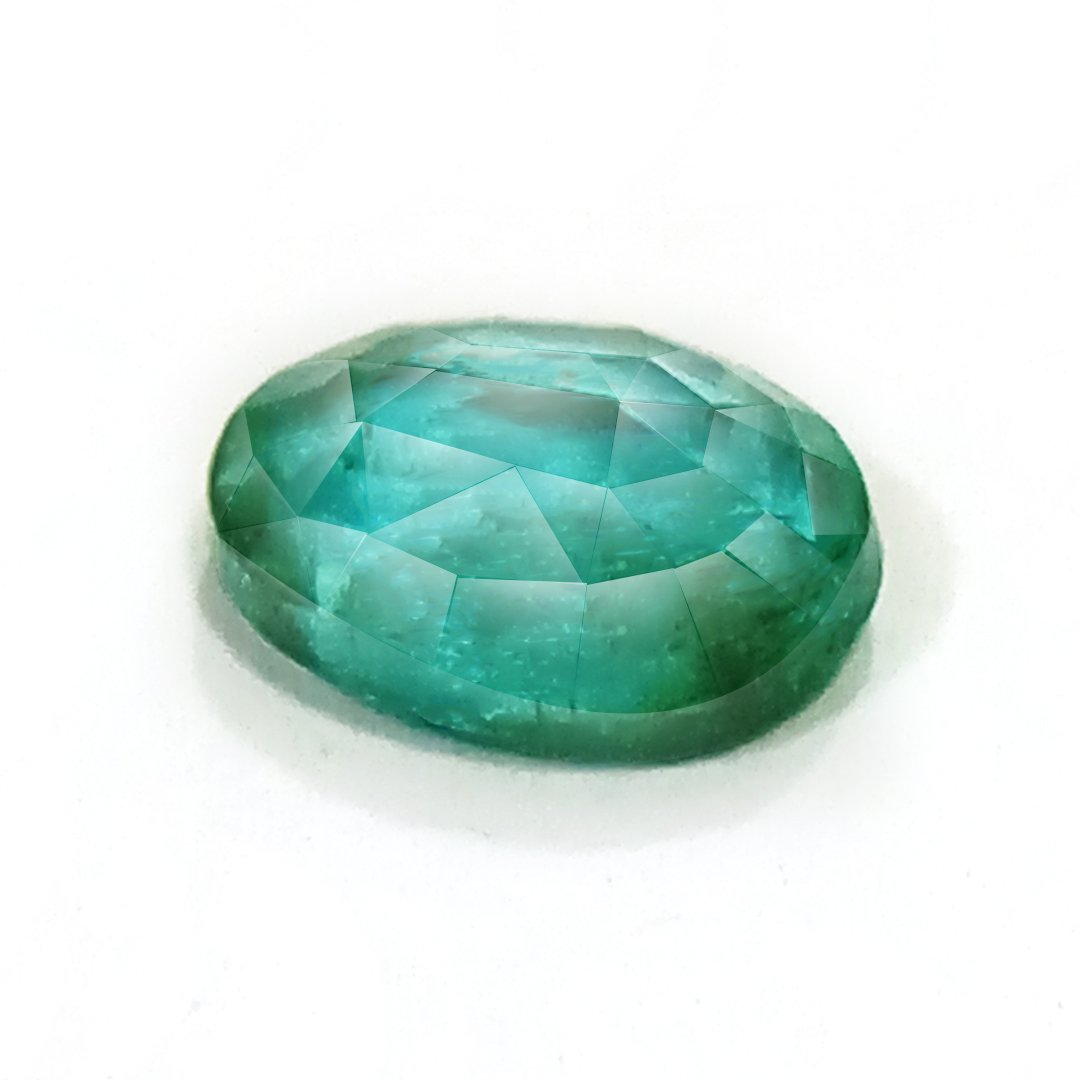 "Close-up of a radiant Zambian Emerald showcasing its vibrant green color and faceted cut."