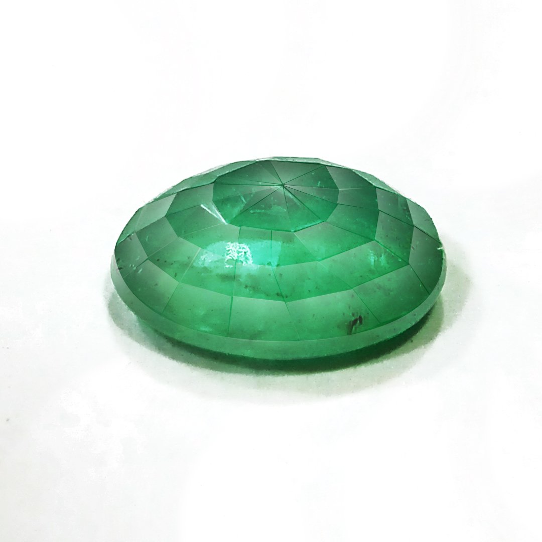 "Close-up of a radiant Zambian Emerald showcasing its vibrant green color and faceted cut."