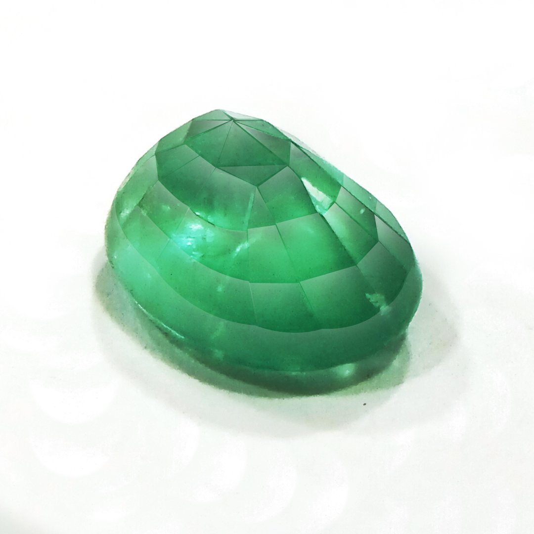 "Close-up of a radiant Zambian Emerald showcasing its vibrant green color and faceted cut."