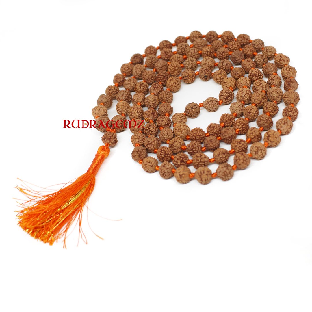 "5 Mukhi Rudraksha Mala from Indonesia – A sacred mala symbolizing wisdom, peace, and spiritual protection."