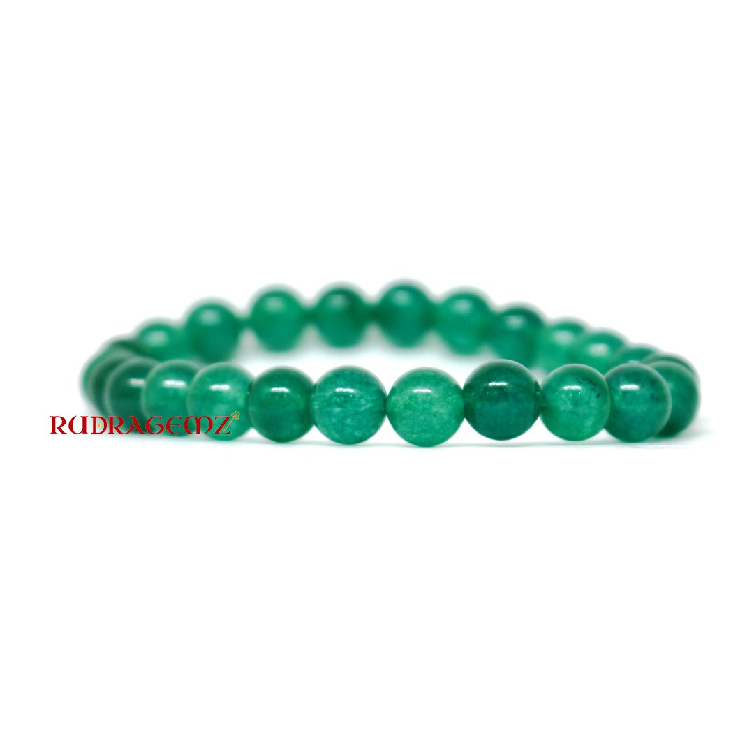 A close-up of a Green Jade Bracelet featuring smooth, polished gemstone beads in a rich green hue.